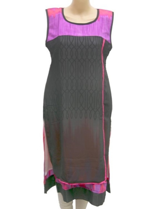 Black & Purple Synthetic Sleeveless Printed Kurta