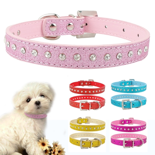 Pink Color 1 Row Rhinestone Dog Collar Diamante