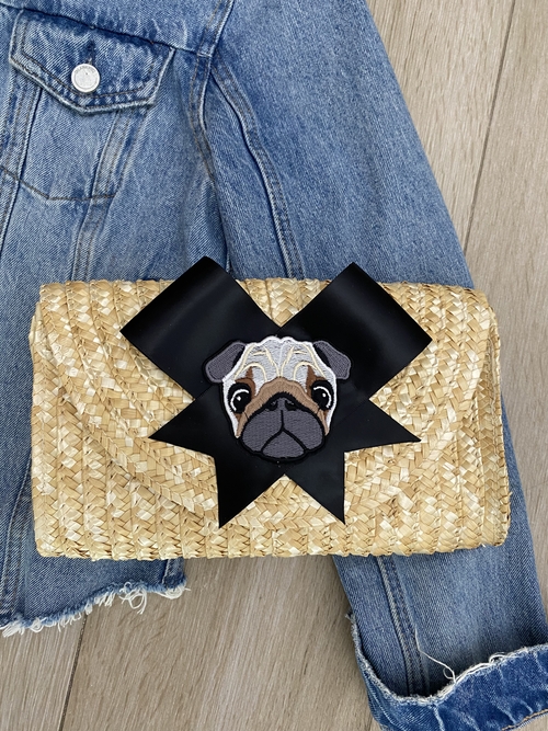 Pug Rattan Straw Clutch