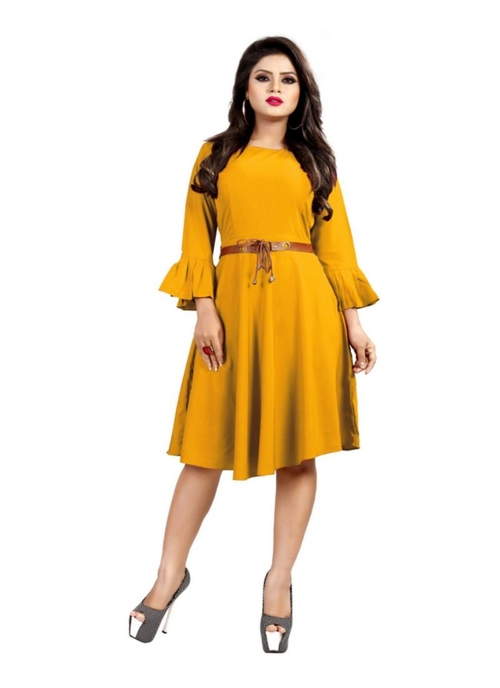 Yellow Color American Crepe Western Dress