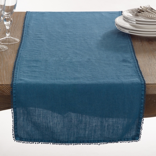 SARO 15062.OB1420B 14 x 20 in. Rectangle Pompom Design Placemat  Ocean