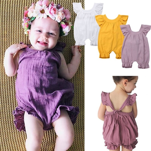 Cute Summer Newborn Baby Girl Clothes Solid Romper