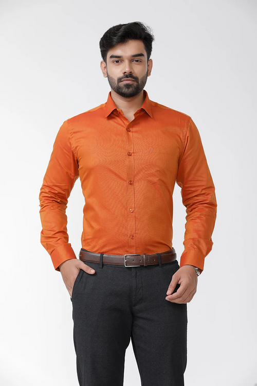 Men Regular Fit Washed Casual Shirt Orange Size L