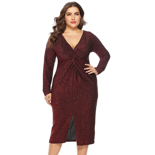  Plus Size Bright Silk Sexy V Neck Long