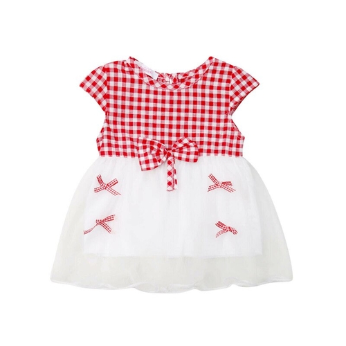 US Infant Baby Girls Kids Dress Bow Knot Plaid