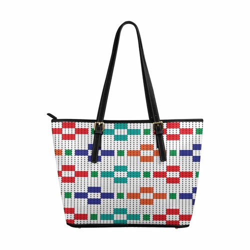 Large Leather Tote Shoulder Bag - Bohemian Multicolor Illustration