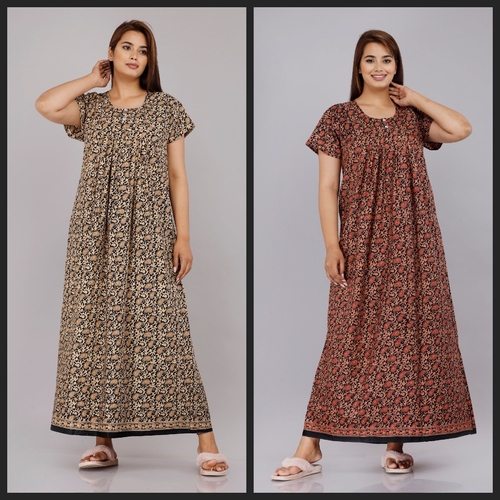 Cotton Ladies Nighty Half Sleeves Fancy Night Nighties Gown Maxi for