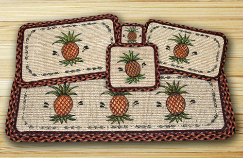 Earth Rugs 87-375P Wicker Weave Table Runner Rug- Pineapple