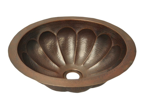 COPPER ROUND BATH SINK PUMPKIN DESIGN ROUND LIP 17X17X6 G18 DARK BROWN