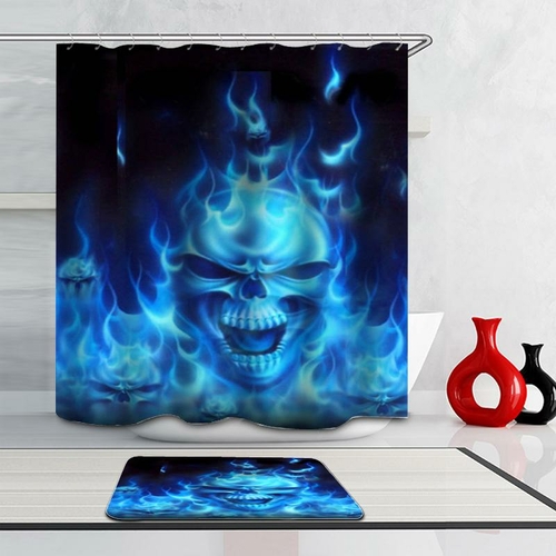 Blue Flames Skull Shower Curtain