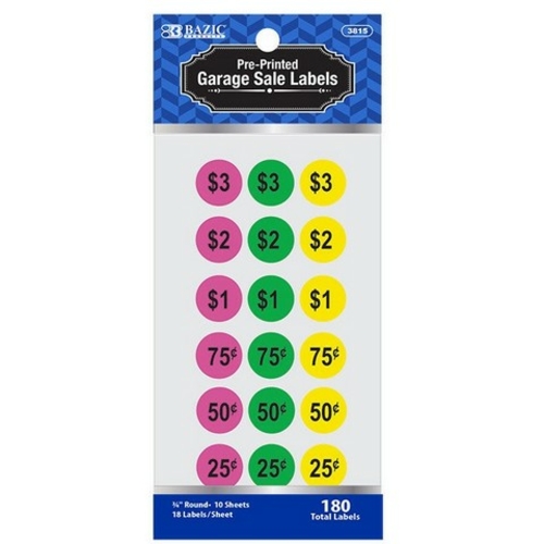 Bazic 3815 Garage Sale Label (180/Pack) Pack of 24