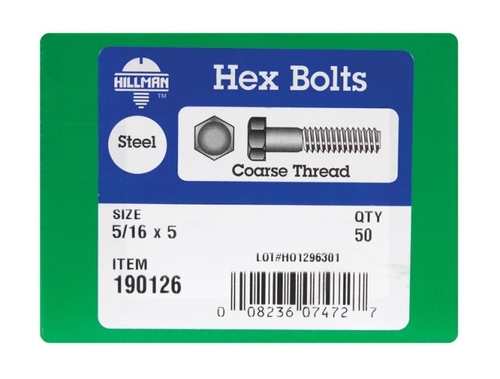 Hillman 190126 0.312 x 5 in. Zinc Plated Hex Head Bolt Grade