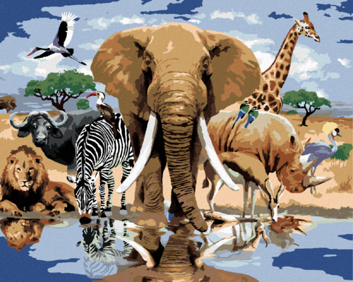 Paint by Numbers - ANIMALS AT AN AFRICAN OASIS (HOWARD ROBINSON)