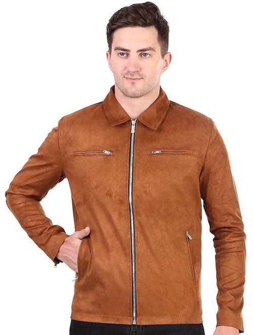 Men's Suede Faux Leather Jacket (Size-XL) (Color-BROWN)