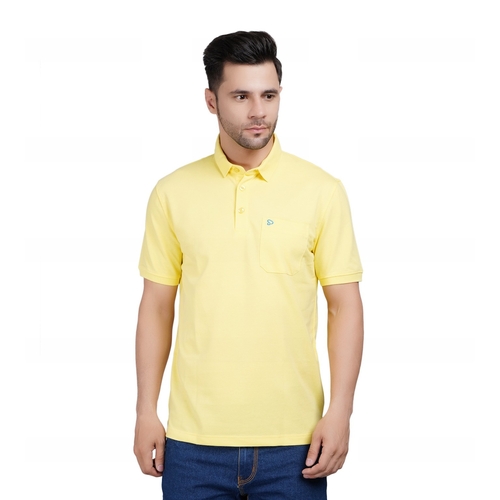 Men Solid Polo Neck Cotton Lemon T-Shirt (Size XL)