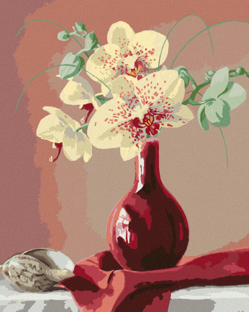 Paint by Numbers - STILL LIFE ORCHID IN A RED VASE AND SHELLS (PIETER