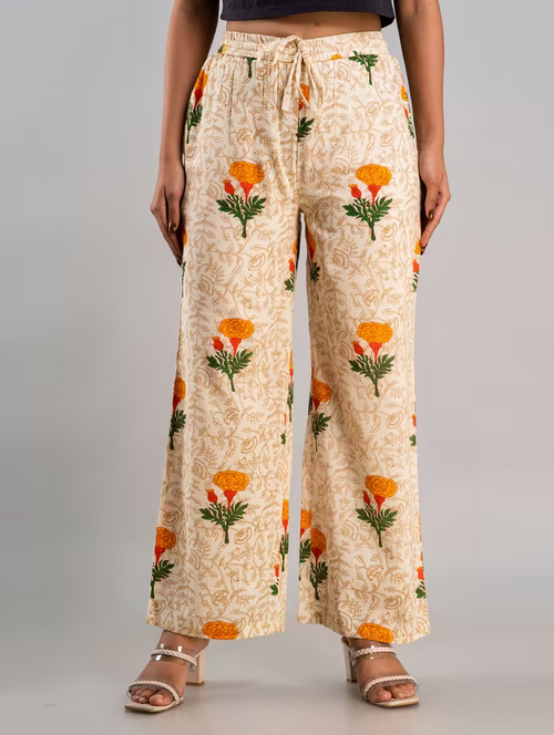 Womens Crepe Self Design Palazzo Pants    (SIZE-2XL) (COLOR-BEIGE)