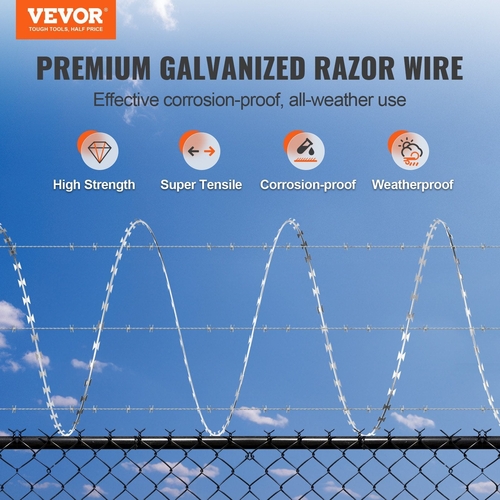 VEVOR Razor Wires, 147 ft Razor Barbed Wire, 3 Rolls Razor Wire