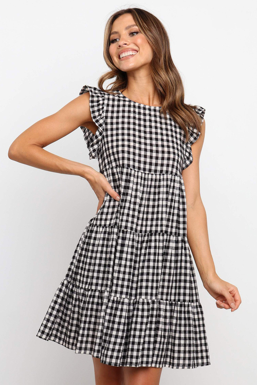 Black Plaid Ruffled Mini Dress