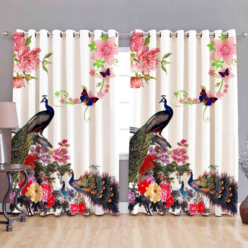 3D Peacock Digital Printed Polyester Fabric Curtains for Bed Room,