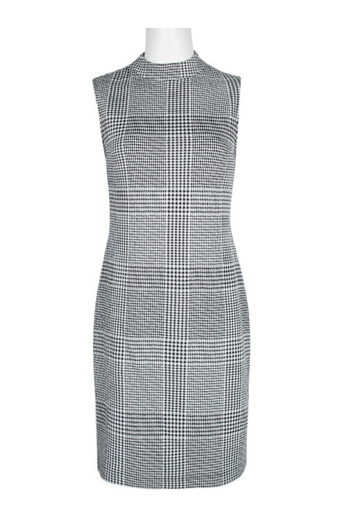 Sharagano High Neck Sleeveless Zipper Back multi Print Tweed Dress