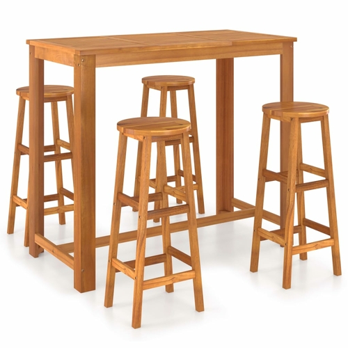 5 Piece Bar Set Solid Acacia Wood
