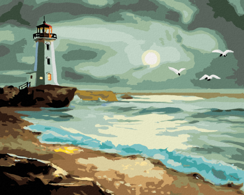 Zuty - Paint by Numbers - A LIGHTHOUSE ILLUMINATING THE SEA BEFORE A