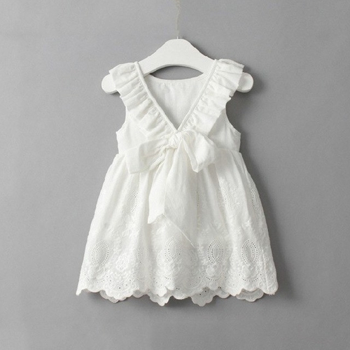 Baby girl bow V open back hollow hem dress fashion