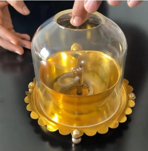 Brass Akhand jyot Diya with wick lifting screw