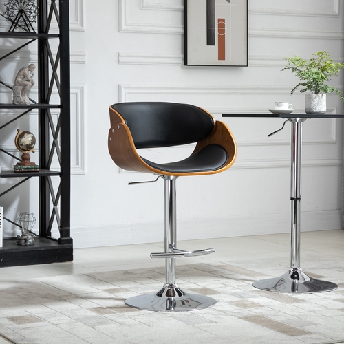 HOMCOM Modern Style Adjustable Bar Chair, PU Leather Swivel Bar Stool