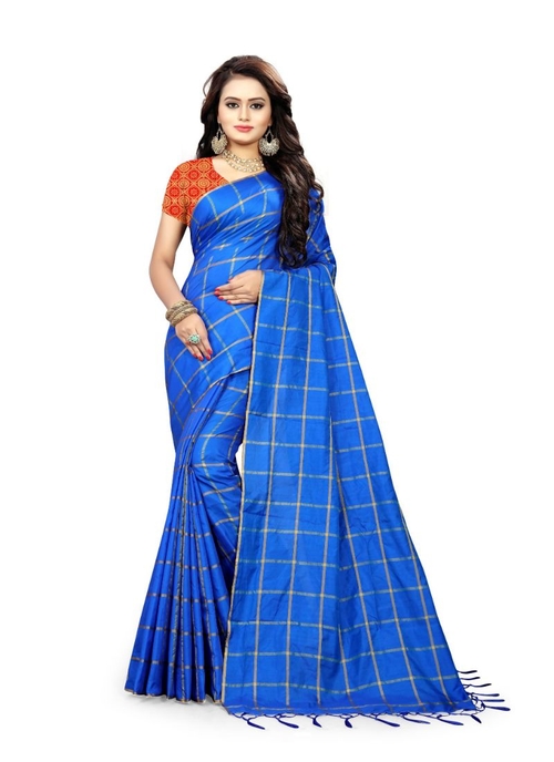 Blue Color Sana Checks  Saree