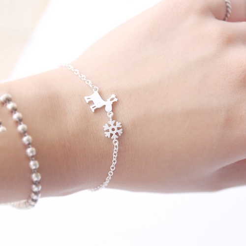 Silver Reindeer and Snowflake Bracelet