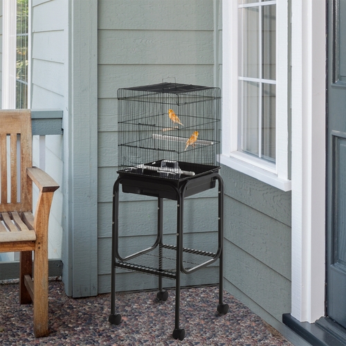 PawHut 51" Metal Bird Cage Stand Large Parrot Play House with Wheels