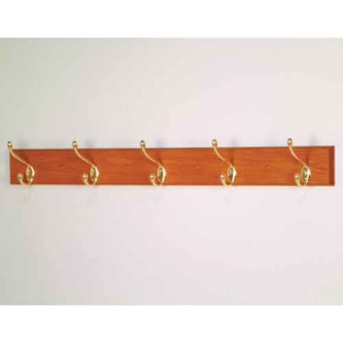 Wooden Mallet HCR-5BMO 5 Hook Coat Rack in Medium Oak - Brass