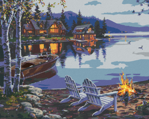 Zuty - Paint by Numbers - CAMPFIRE BY THE LAKE AND A CABIN (DARRELL