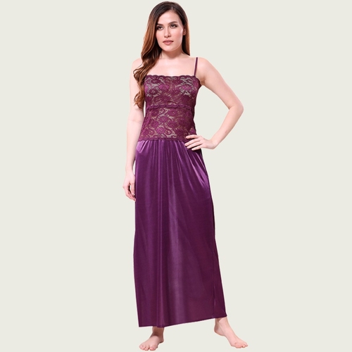 Purple Satin Lace Nighty (SIZE-S)