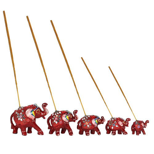 Set of 5 Red Elephant Incense Burners
