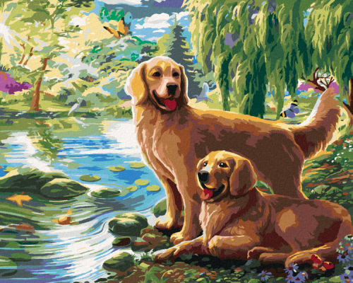 Zuty - Paint by Numbers - GOLDEN RETRIEVER AT THE LAKE (IMAGE WORLD),