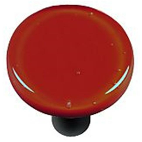 Hot Knobs HK1003-KRB Brick Red Round Glass Cabinet Knob - Black Post