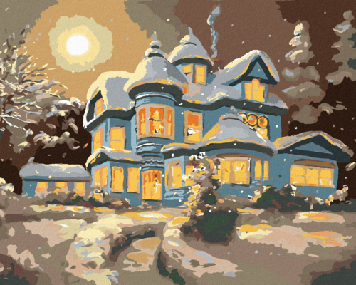 Zuty - Paint by Numbers - SNOWY BLUE HOUSE (D. RUSTY RUST), 40x50 cm