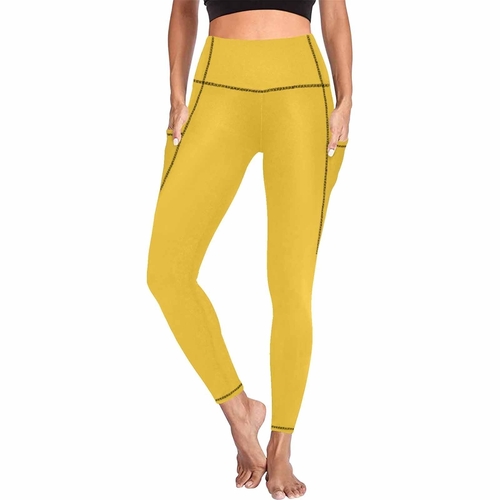 Womens Leggings with Pockets - Fitness Pants / Freesia Yellow