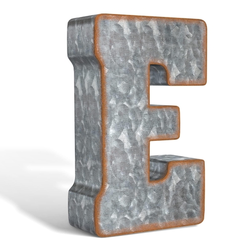 Galvanized Metal Letters for Wall Decor   3D Letter E for Hanging or