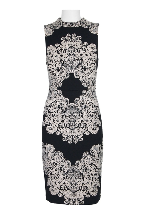 Adrianna Papell High Neck Sleeveless Bodycon Zipper Back Paisley Print