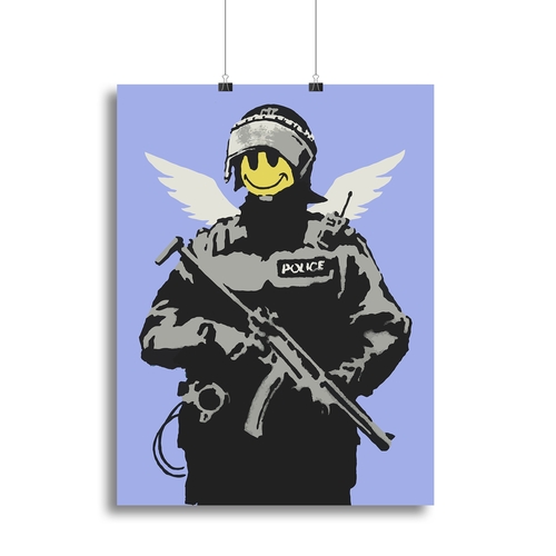 Banksy Smiley Angel Policeman Blue Canvas Print or Poster
