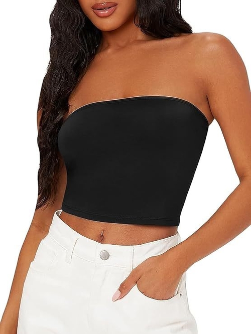 Women's Crop Top Sleeveless Stretchy Solid Strapless Tube Top (Color