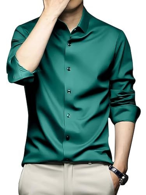 Men Regular Fit Full Sleeve Satin Silk Shirt (Size-2XL) (Color-GREEN)