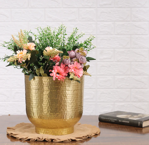 Mist Gold Planters with Hammered Texture (Pack of 1)