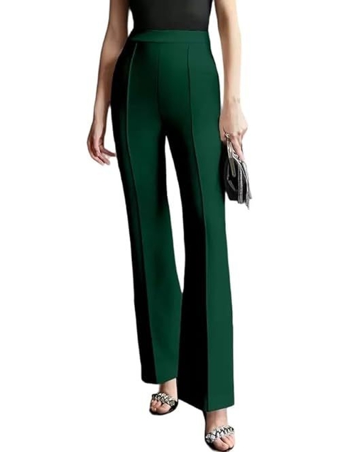 GREEN Casual Polyester Blend High Waist Elastic Band with Pleated