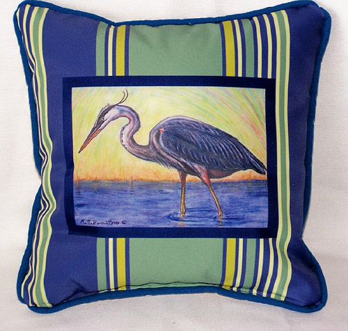 Betsy Drake SN027 Blue Heron Small Outdoor-Indoor Pillow 12"x12&q