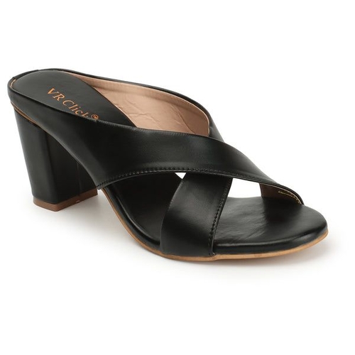 Women Criss-Cross Strap Chunky Heeled Sandals (Size-36) (Color-BLACK)